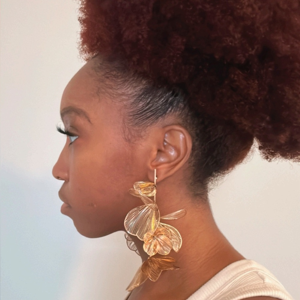 Gold Metal Flower Dangle Earrings